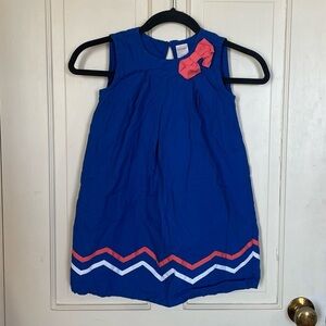 GYMBOREE BLUE DRESS Sleeveless SUMMER Coral Bow Chevron Size 7 Cute Cotton Fun